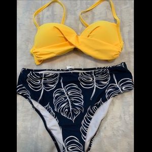 Cupshe Yellow Twist Front & Palm Print Bikini NWT